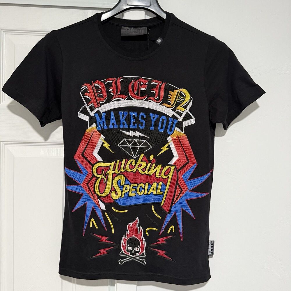 Philipp Plein Mens Fashion P18C MTK1924 Embellished Round Neck SS T—Shirt Medium